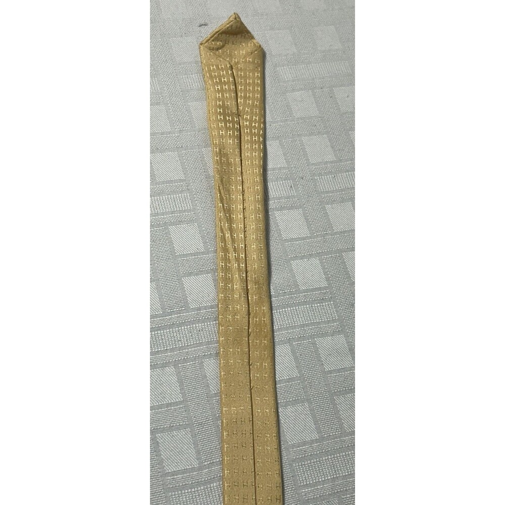 HERMES Men Neck Tie Gold Beige Yellow Initial H All Over Print 100% Silk Vtg. - Picture 15 of 16